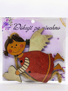 Dárková karta s dřevěným andělem Děkuji za všechno